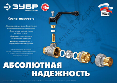 ЗУБР d 1″, ручка-рычаг, Шаровой кран (51322-1)