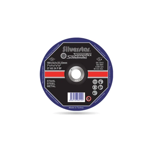 Абразивный шлифовальный диск Silverstar 180x6,0x22,23 AS24PBF F27 SiS STEEL Sonnenflex 00112