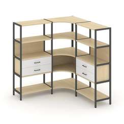 Shelf System Трехсекционный угловой стеллаж четырехярусный с ящиками SN.STMU-431 Акация Лорка/Белый/