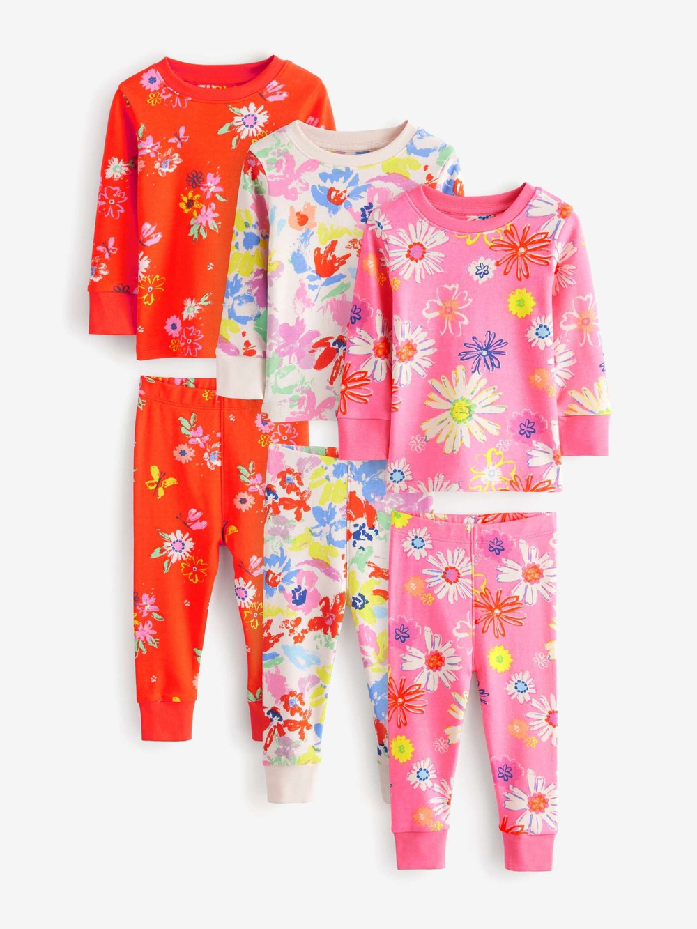 Пижама для девочки Next AJ8-347, 3 шт., Молочный, Красный, Розовый