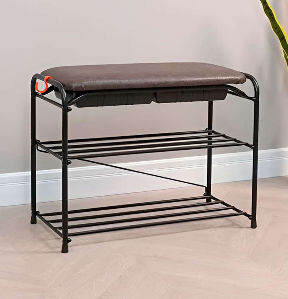 Подставка для обуви "Альфа 23" с сиденьем и ящиком, черная