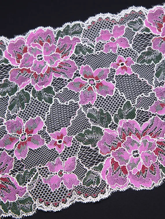 194 Кружево эластичное 19 см, Италия, весна, белый/лиловый