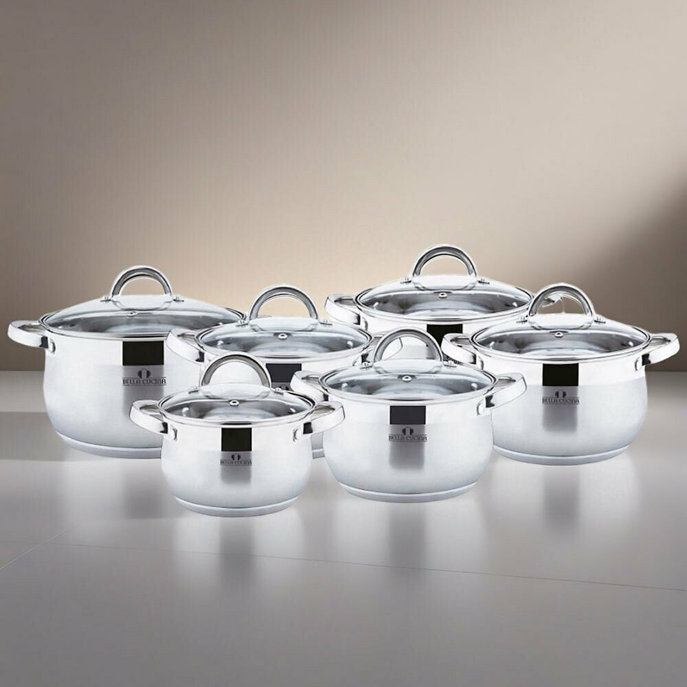 Набор кастрюль 6 предметов (2,1л, 2,9л, 2,9л, 3,9л, 3,9л, 6,6л) нерж Bella Cucina BC-2087