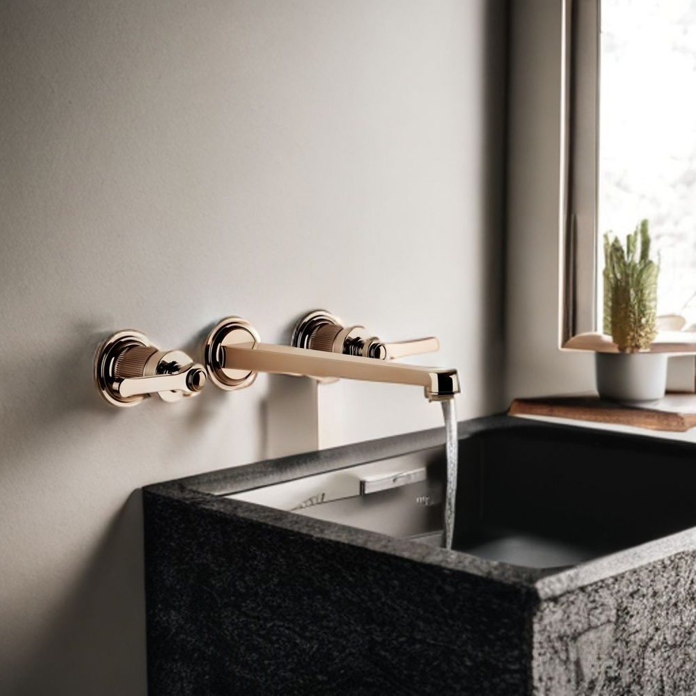 Смеситель для раковины Gessi Venti20 встраиваемый, на 3 отверстия с длинным изливом, внешняя часть, цвет Copper PVD