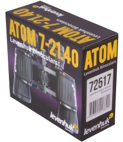 Упаковка бинокля Levenhuk Atom 7–21x40 с кодом модели