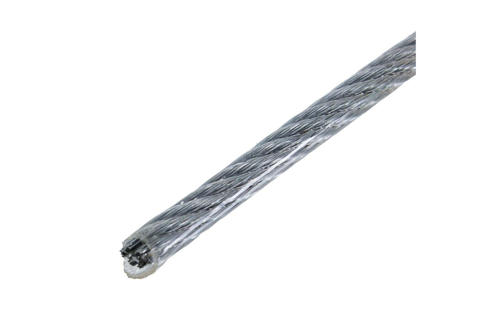 ТРОС СТРОЙБАТ СТАЛЬНОЙ В ОБОЛОЧКЕ PVC 3/4ММ (БЕЛЫЙ ЦИНК)