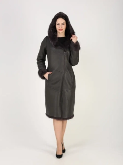 Дубленка зимняя натуральная с капюшоном длинная