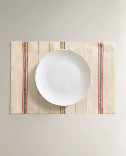 ZARA HOME ЛЬНЯНАЯ САЛФЕТКА В ПОЛОСКУ, СИНИЙ