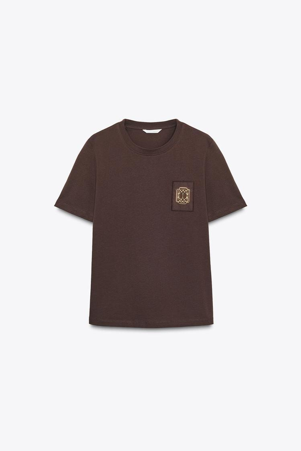 ZARA МАЙКА С БРОШЬЮ, КОРИЧНЕВЫЙ