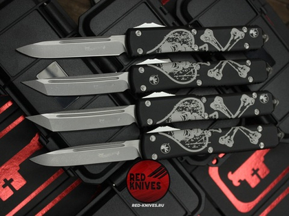 Ножи Microtech Ultratech Death Card Standard S/E (Левый) + S/E (Правый) + Tanto T/E (Левый) + T/E (Правый "Memento Mori" - комплект 4 ножа
