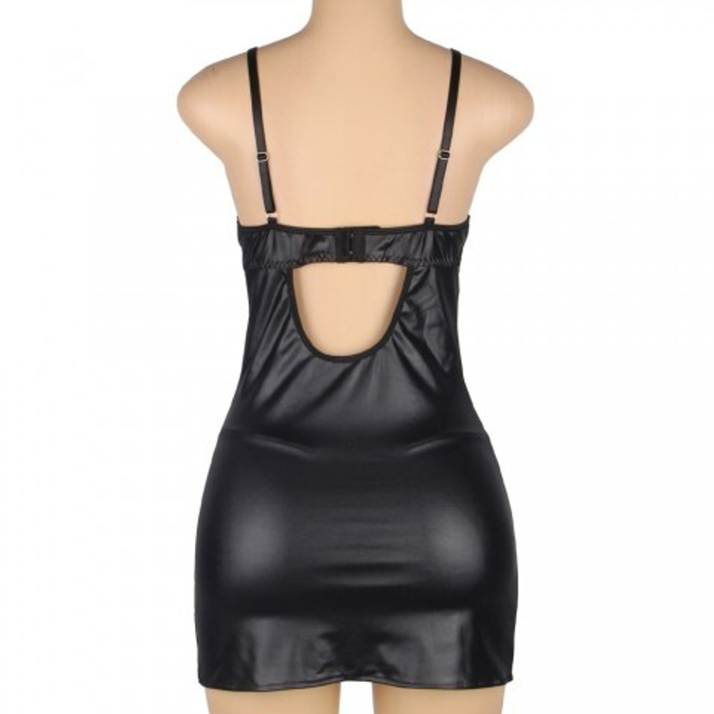 Кожаное платье с кружевом и стрепами Ohyeah Sexy Black +стринги, M-L