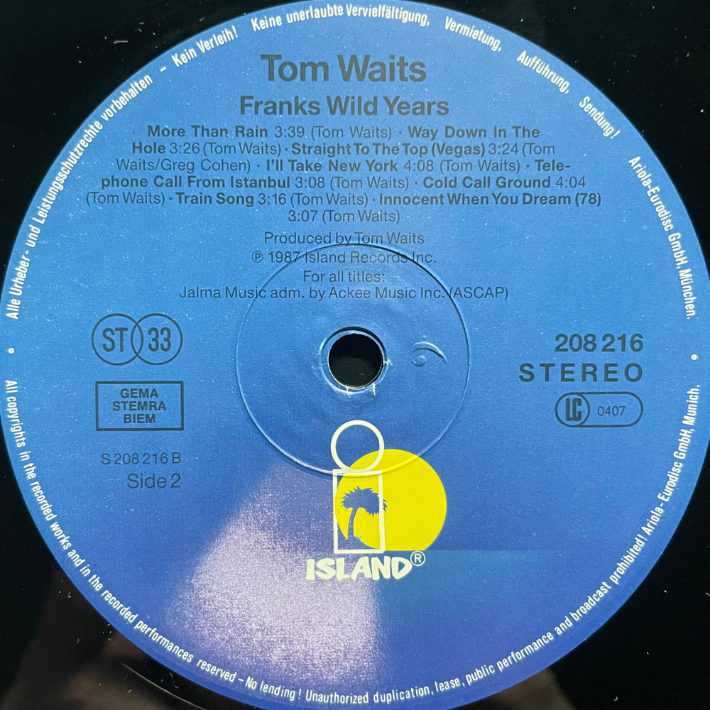 Tom Waits ‎– Franks Wild Years (Европа 1987г.)