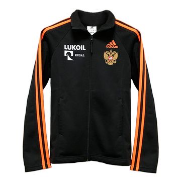 Разминочный костюм Adidas черный с оранжевыми полосками