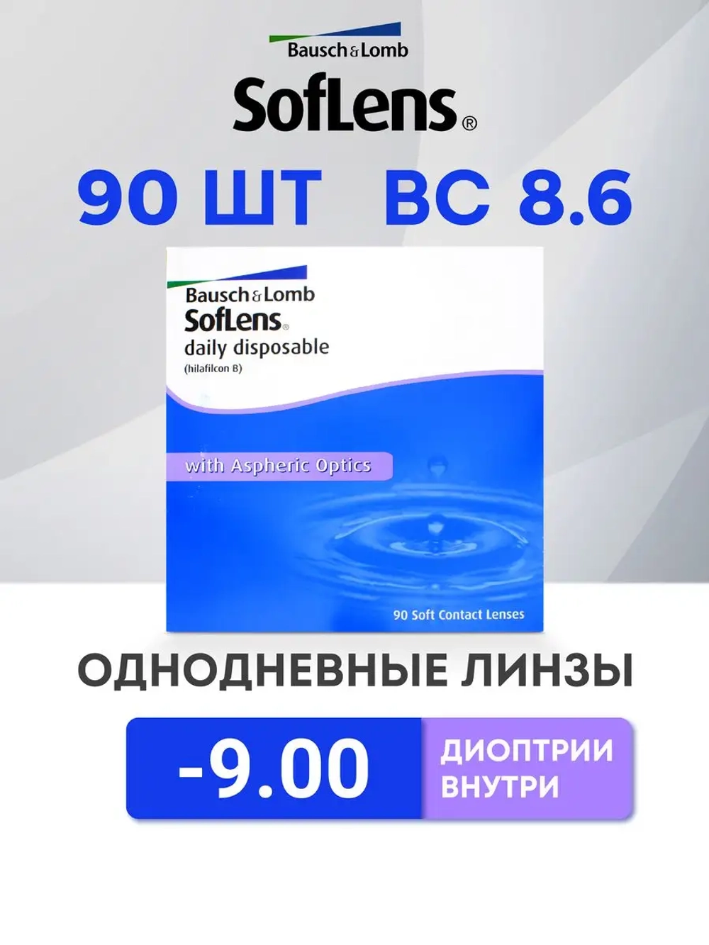 Однодневные контактные линзы SofLens Daily Disposable (уп. 90 линз)