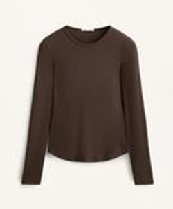 Oysho Футболка в рубчик с длинными рукавами из хлопка и модала, коричневый