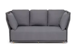 "Лугано" диван 3-местный плетеный из роупа, каркас алюминий темно-серый (RAL7024) муар, роуп темно-серый круглый, ткань темно-серая YB25-0027