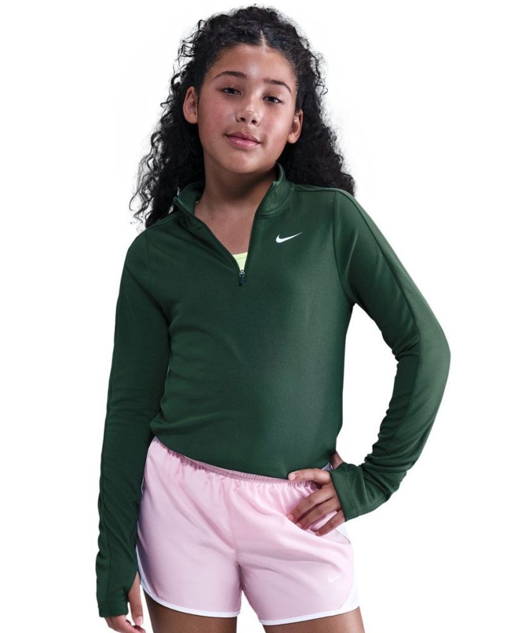 Футболка для девочки Nike Girls Dri-FIT Long-Sleeve 1/4-Zip - fir/white