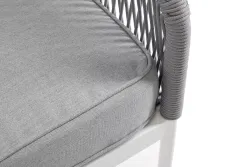 "Канны" левый модуль плетеный из роупа, каркас алюминий белый шагрень, роуп светло-серый круглый, ткань светло-серая