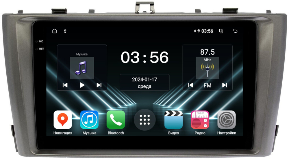 Магнитола для Toyota Avensis T270 2008-2015 (рамка серая) - FarCar DX1224M монитор 9.5" IPS на Android 13, 4+64Гб, CarPlay