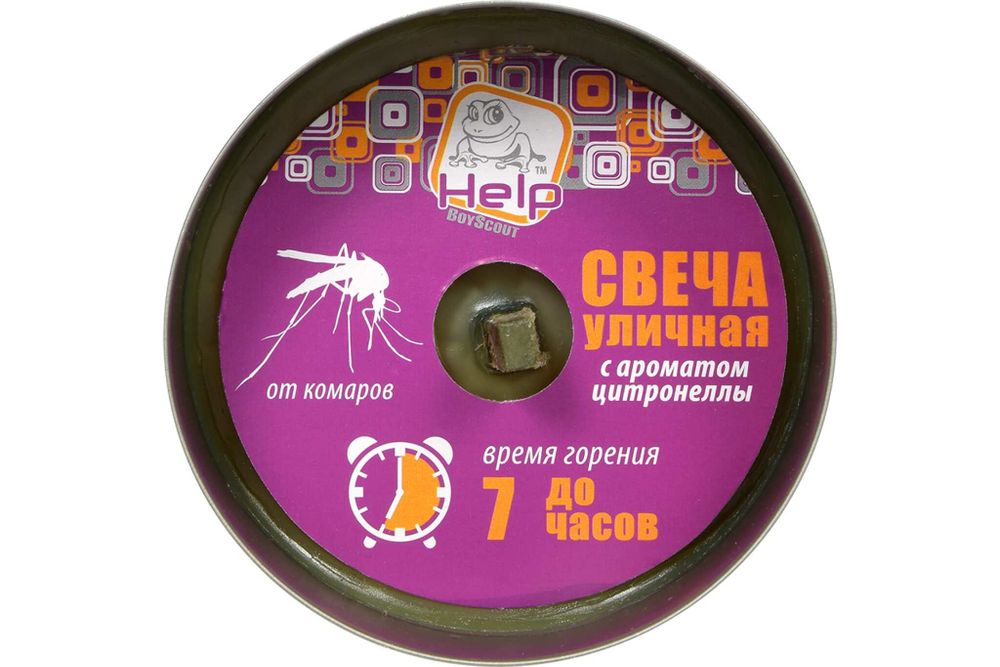 Свеча уличная от комаров Help, с ароматом цитронеллы, в жестяной банке (1/12) 230211