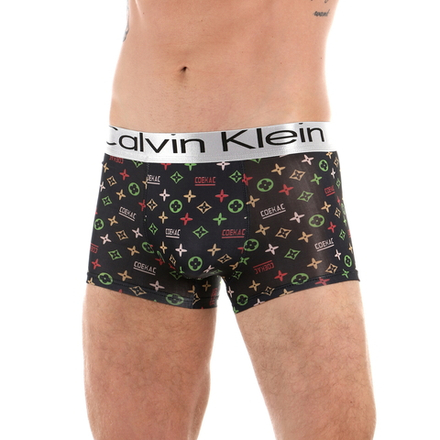 Мужские трусы боксеры черные с разноцветным узором Calvin Klein