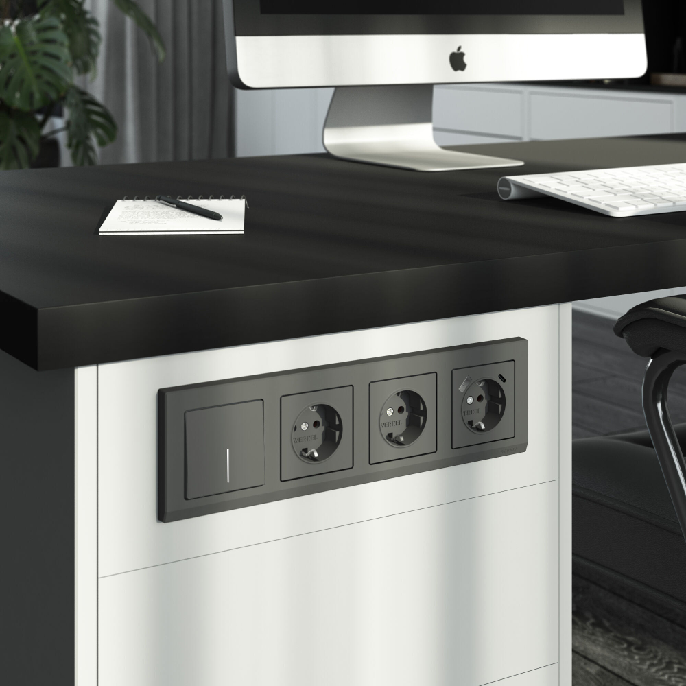 Выключатель одноклавишный с подсветкой (графит матовый)