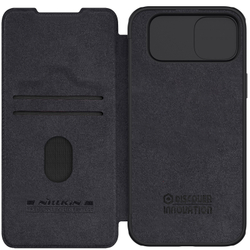 Кожаный чехол книжка от Nillkin для iPhone 15, серия Qin Pro Leather с защитной шторкой для камеры