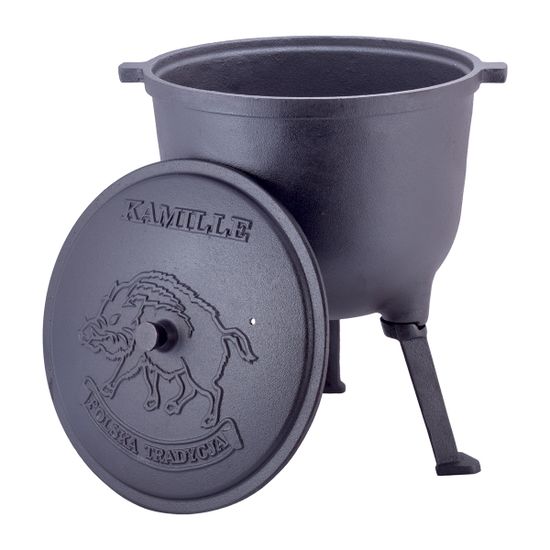 Котелок чугунный 10 л. на ножках с крышкой и креплениями Kamille KM-4802V
