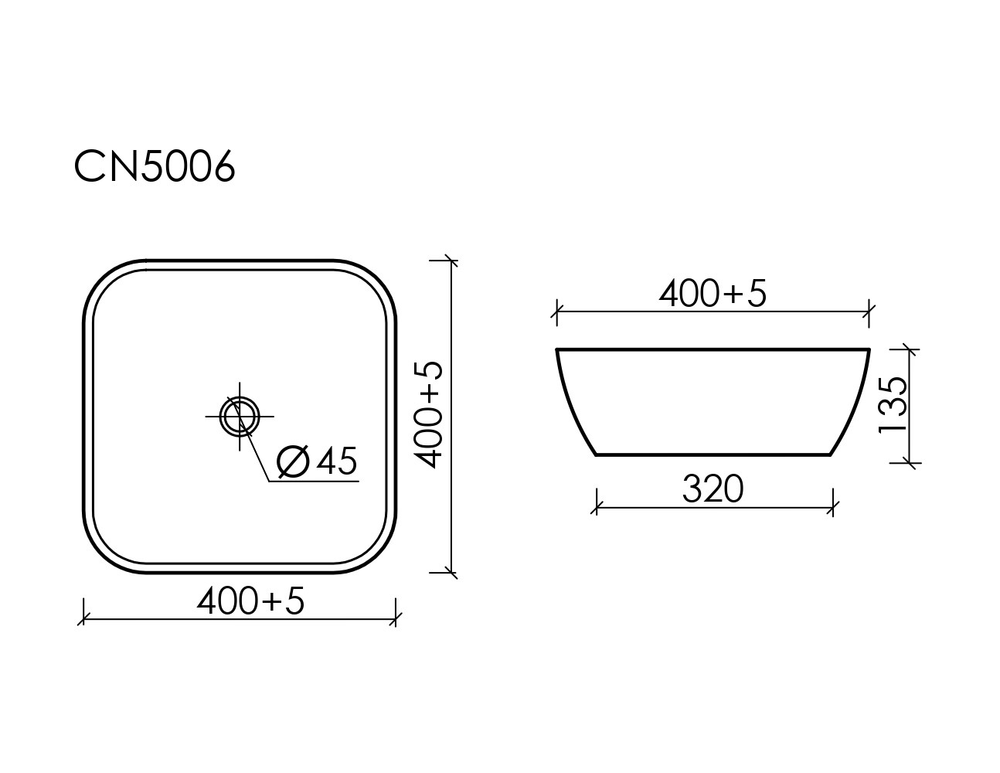 Умывальник чаша накладная квадратная Element 400x400x140мм