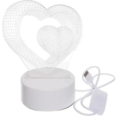 Светильник ночник «3D-Парящая любовь» на пластиковой подставке, с включателем USB