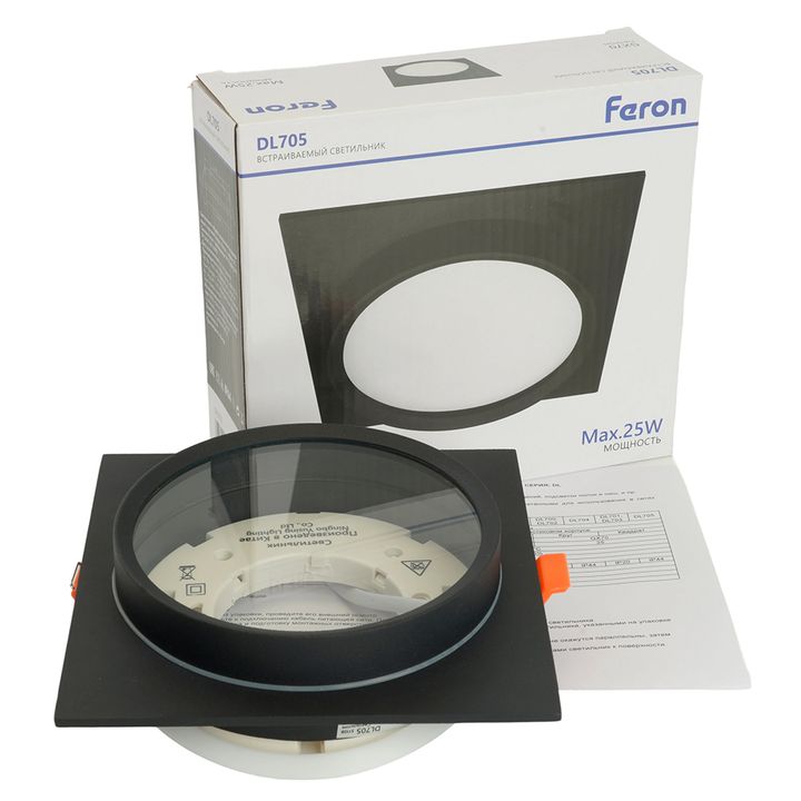 Светильник встраиваемый Feron DL705 потолочный GX70 черный квадрат IP44 51108