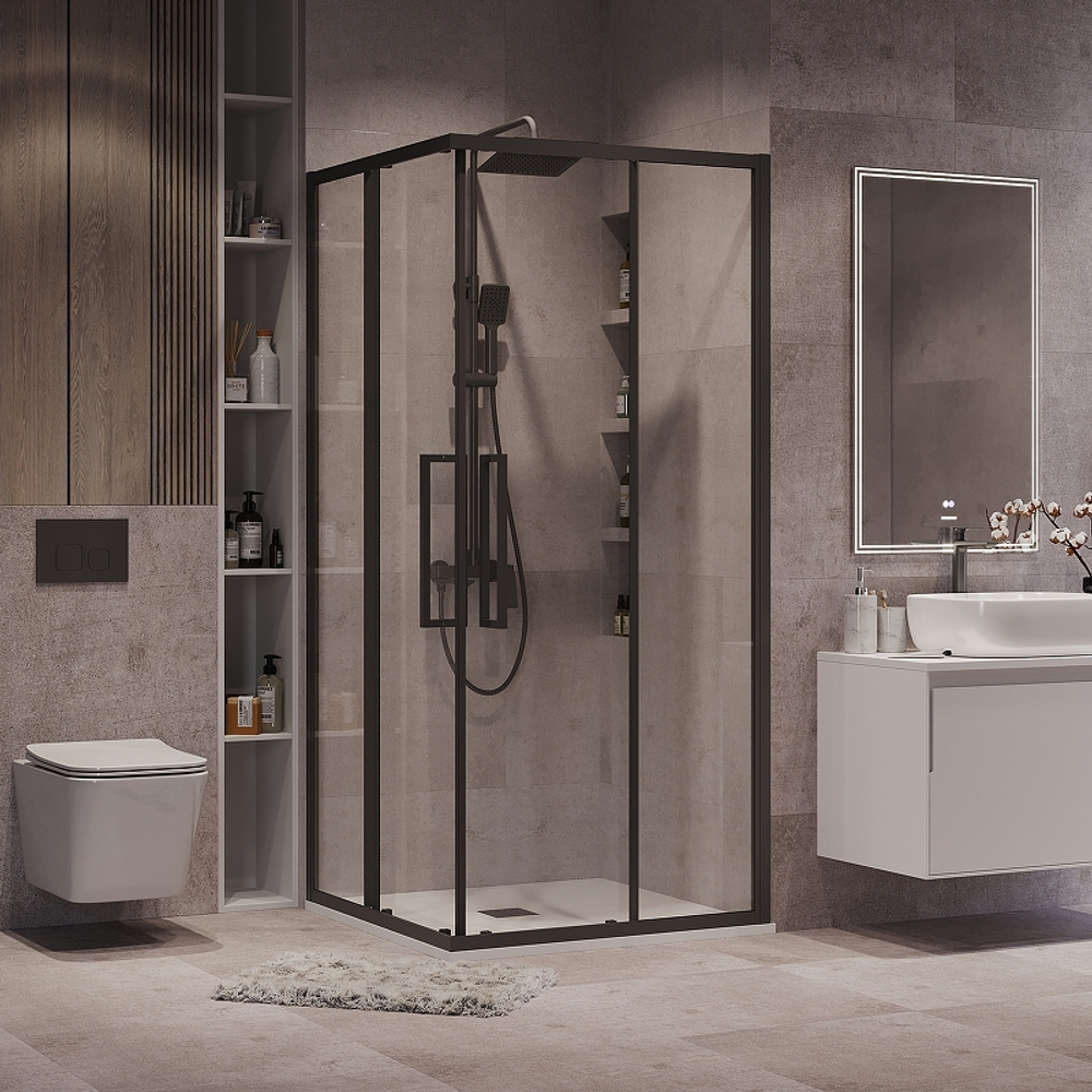 Душевой уголок Grossman Cosmo 80х80 300.K33.02.8080.21.00 профиль Черный матовый стекло прозрачное