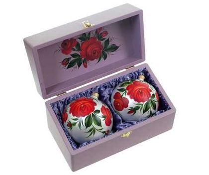 Set of 2 Christmas ball in a wooden box SET04D08112022011