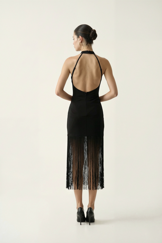 Платье мини с бахромой из трикотажа