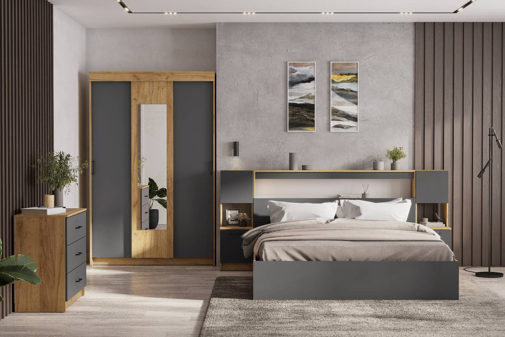 Комод Вена КМ 101, Дуб золотой, Графит серый