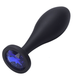 Анальная втулка черная с кристаллом Large синий 11 см
