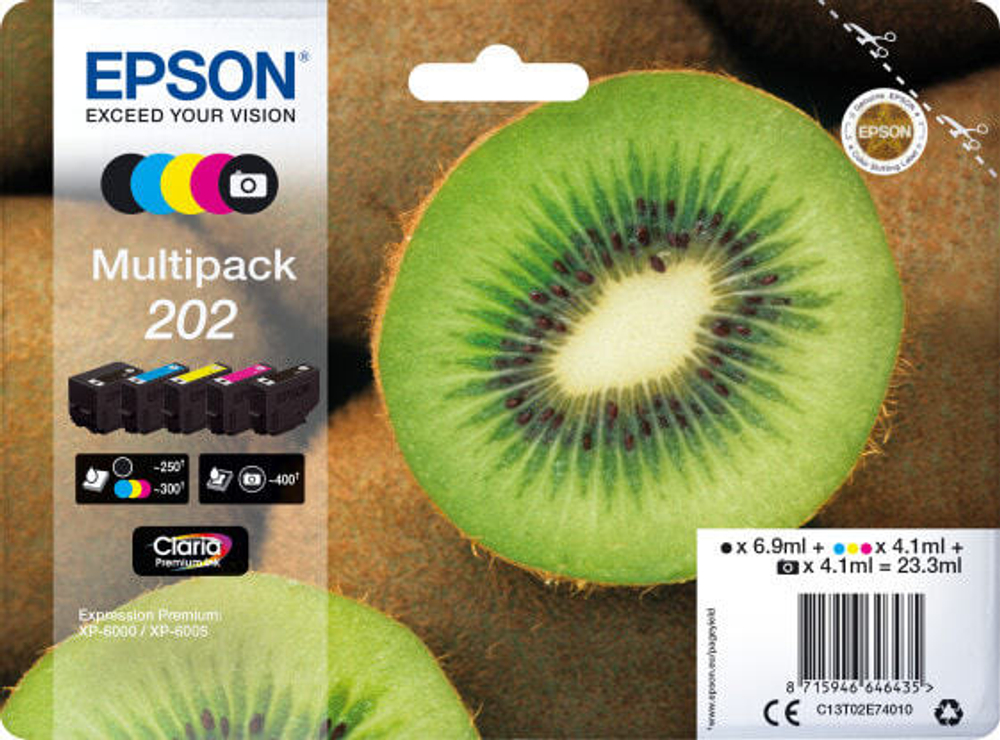 Epson Kiwi 202 Подлинный Черный, Голубой, Пурпурный, Фото черный, Желтый 1 шт C13T02E74020