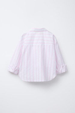 ZARA КОМПЛЕКТ ИЗ РУБАШКИ И ТОПА В ПОЛОСКУ, РОЗОВЫЙ/БЕЛЫЙ