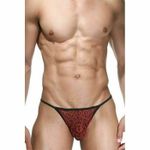 Мужские трусы стринги красные с леопардовым принтом La Blinque LB15336