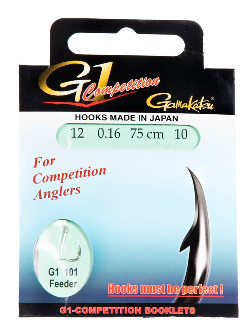 Крючки с поводком Gamakatsu Booklet FEEDER G1-101 размер 12/0, 14мм 75см (упк.10шт.)
