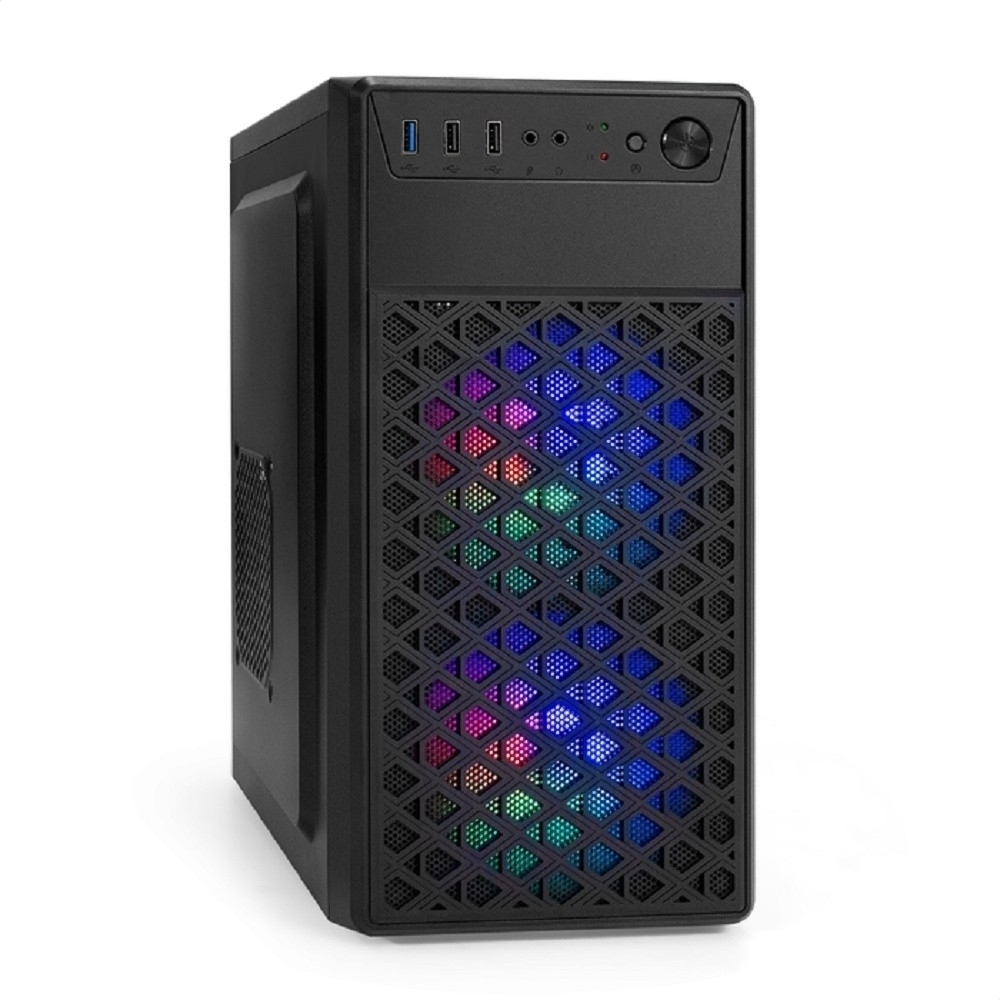 Корпус для компьютера Exegate EX296979RUS Корпус Minitower ExeGate mEVO-7803 (mATX, без БП, 2*USB+1*USB3.0, HD аудио, черный, 2 вент. 12см с RGB подсветкой)