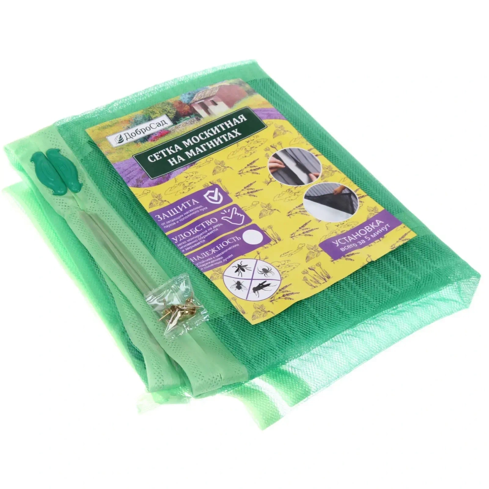 Антимоскитная сетка дверная на магнитах 100*210см «Элис» зелёная ДоброСад