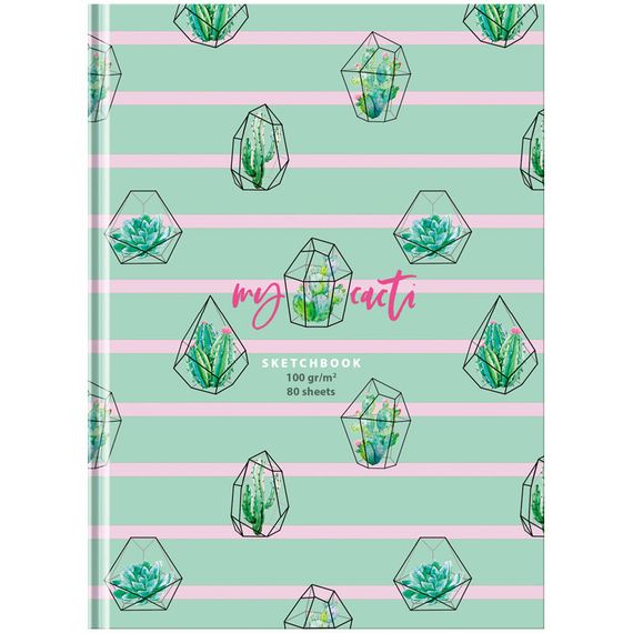 Скетчбук 'My cacti' А5, 80 л, 7БЦ, 100г/м2, BG