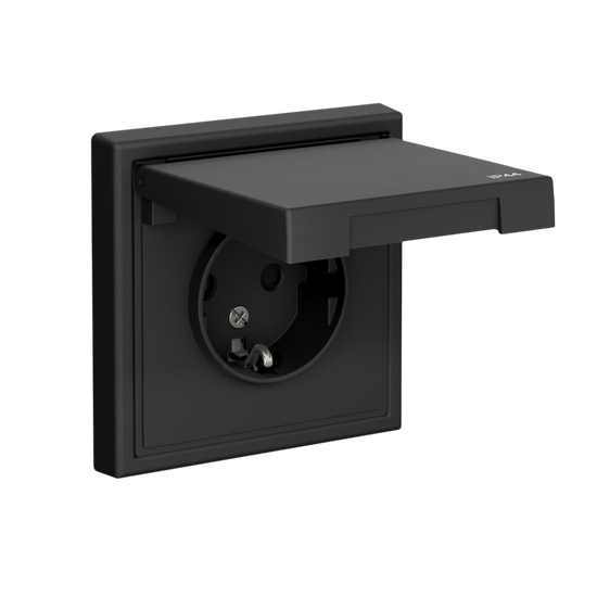 Розетка ArtGallery 16А IP44 с заземл. защ. шторки с крышкой механизм карбон SE GAL441046