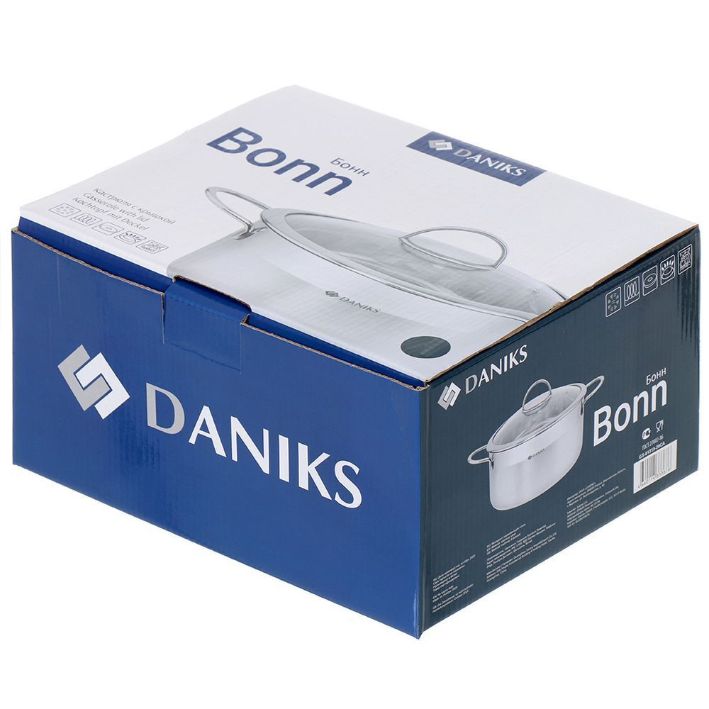 Кастрюля нерж, 1.8 л, с крыш, крышка стекло, Daniks, Бонн, GS-01319-16CA, индукц