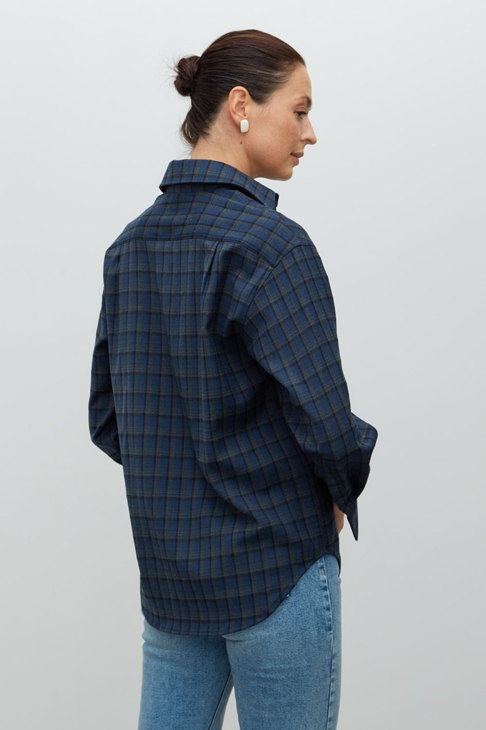 Рубашка Хельсинки синяя клетка шерсть