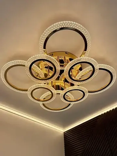 Люстра потолочная золотая с пультом для всех видов потолков, 144 Вт