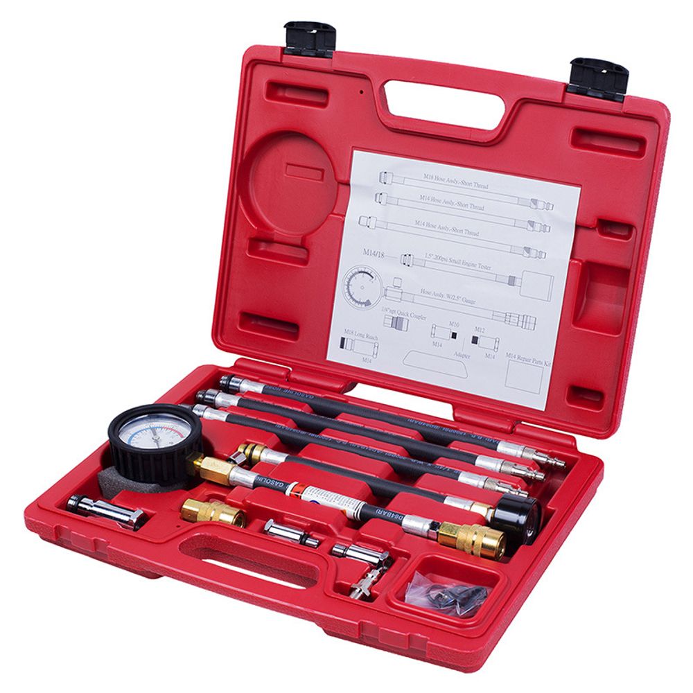 МАСТАК (120-10019C) Компрессометр бензиновый, 0-21 атм, кейс, 19 предметов