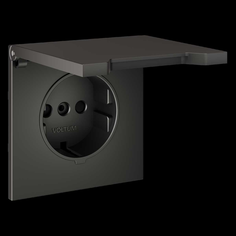 Накладка для розетки с заземлением защитными шторками и крышкой S70 (титан) Voltum VLS000806