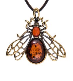 AM-3903 Подвеска «Жук Майский Лето» (латунь, янтарь)